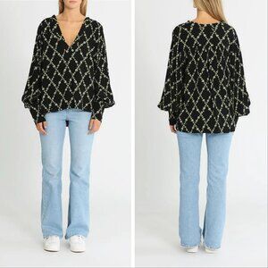 Ganni Margarita Printed Crepe Long Sleeve Shirt
